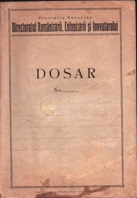 PM444N Directoratul Rom&amp;acirc;nizării, Colonizării și Inventarului, Provincia Bucovina, dosar cu antet foto