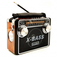 Radio FM/AM X-Bass Waxiba, SW, AUX, antena, lanterna, acumulator reincarcabil, MP3, USB, slot card SD, Negru/Maro foto