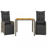 Cumpara ieftin Set bistro de gradina cu perne, 3 piese, gri, poliratan