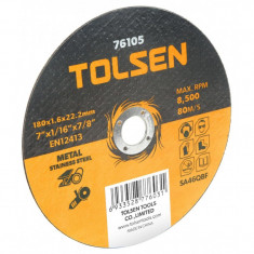 Disc abraziv taiere metal cu centru coborat Tolsen, 180 x 6 x 22 mm