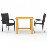 Set mobilier de grădină, 3 piese, negru, vidaXL