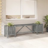 Cumpara ieftin Bancă de grădină cu 2 jardiniere, 150 cm, gri, lemn de acacia