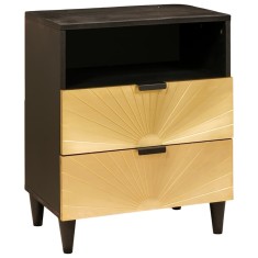 vidaXL Noptieră Negru și Aur 50 x 33 x 60 cm Lemn masiv de mango 4017838