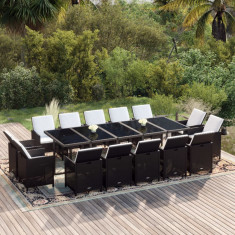 vidaXL Set mobilier de grădină cu perne, 15 piese, negru, poliratan