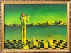 "Flautistul" ("Vestitorul"), pictură suprarealistă rom&acirc;nească pe p&acirc;nză, Scene gen, Ulei, Suprarealism