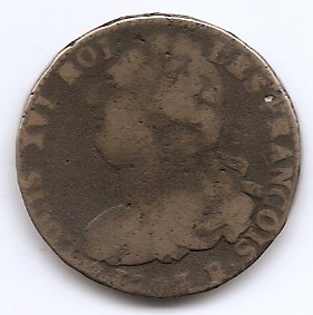 Franta Sols 1792, Louis XVI, Cupru, 36 mm, Kkm-603