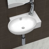 Chiuvetă de baie, orificiu robinet &amp; preaplin, alb, ceramică