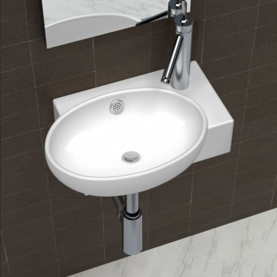 Chiuvetă de baie, orificiu robinet &amp;amp; preaplin, alb, ceramică foto