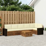 vidaXL Set canapea sectională exterior 7 piese lemn masiv acacia, design modular, Natural si Crem, terasa, gradina