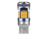 Bec LED T20 / W21/5W / 7443 pentru Semnal, DRL, Lumini de Zi cu 2 Filamente, 30W, 2800LM, 3000K Galben, 36 SMD 3030, Ventilator Integrat, Canbus Integ