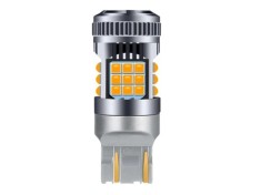 Bec LED T20 / W21/5W / 7443 pentru Semnal, DRL, Lumini de Zi cu 2 Filamente, 30W, 2800LM, 3000K Galben, 36 SMD 3030, Ventilator Integrat, Canbus Integ