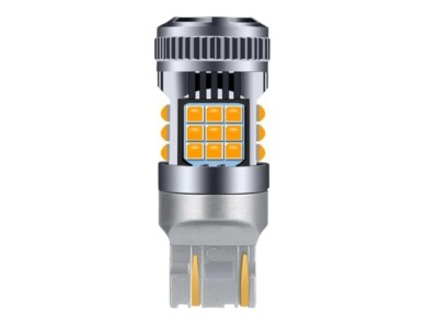 Bec LED T20 / W21/5W / 7443 pentru Semnal, DRL, Lumini de Zi cu 2 Filamente, 30W, 2800LM, 3000K Galben, 36 SMD 3030, Ventilator Integrat, Canbus Integ foto