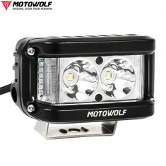 Proiector led moto/atv/auto Motowolf, DRL rosu/albastru, impermeabil, aluminiu, 25W, 6500K