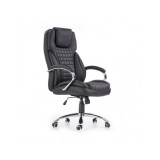 Scaun directorial HM King, ergonomic, piele ecologica, robust, mecanism de balans, cadru metalic cromat, inaltime reglabila, 120 kg, negru