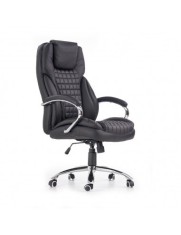 Scaun directorial HM King, ergonomic, piele ecologica, robust, mecanism de balans, cadru metalic cromat, inaltime reglabila, 120 kg, negru