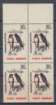 ROMANIA 1993 LP 1314 LP 1314 a LP 1314 b PASARI EROARE BLOC DE 4 TIMBRE MNH foto