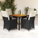 vidaXL Set mobilier de grădină cu perne, 5 piese, negru, poliratan