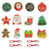 Set 12 Etichete de Crăciun cu Panglici, Modele Diverse, Auriu și Roșu, CMCLASS