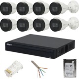 Sistem supraveghere Dahua 8 camere exterior, IP, 2MP, IR 30M, PoE, Bullet, NVR 8 canale, PoE