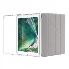 Set 3 in 1 husa carte, husa silicon si folie protectie ecran pentru iPad Mini 5 2019 A2124 / A2125 / A2126 / A2133, gri foto