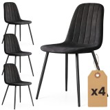 Set 4 scaune tapitate din catifea LUMO,46x44x87 cm,sezut matlasat,picioare metalice,maxim 130 kg,negru