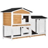 PawHut Cușcă pentru Iepuri cu Uși Multiple, Rampă și Spațiu Deschis, 157.4x53x93.5 cm, Galben și Negru | Aosom Romania
