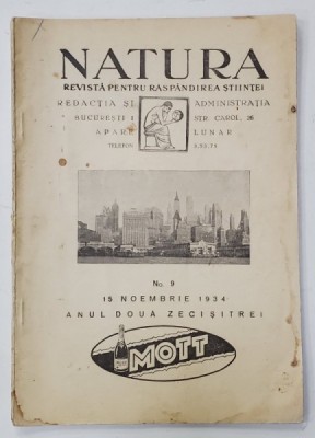 NATURA , REVISTA PENTRU RASPANDIREA STIINTELOR , Nr. 9 , 1934 foto