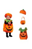 Cumpara ieftin Costum Halloween Dovleac pentru Copii, Marimea M (110-130 cm), Set 3 Piese: Costum, Palarie, Sac Colectare