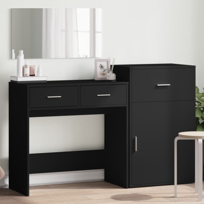 vidaXL Set de măsuță de toaletă, 3 piese, negru, lemn prelucrat
