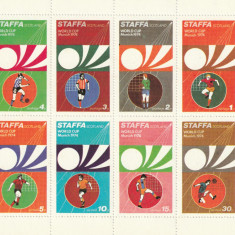 Staffa Scotland 1974-Sport,Footbal,C.M. 74 Munchen,8 valori,bloc dantelat