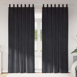 Draperii opace cu agățătoare, 2 buc., gri &icirc;nchis, catifea