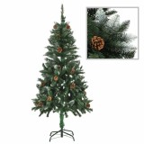 Cumpara ieftin Brad de Craciun artificial cu conuri pin si sclipici alb 150 cm