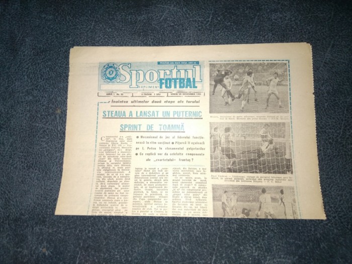 ZIARUL SPORTUL SUPLIMENT FOTBAL 29 NOIEMBRIE 1985