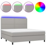 Cumpara ieftin Pat cu arcuri, saltea si LED, gri deschis, 180x200 cm, textil