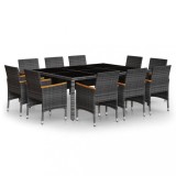 Cumpara ieftin Set mobilier de gradina, 11 piese, gri, poliratan