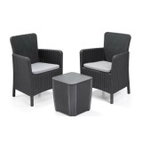 Set mobilier gradina balcon Curver Trenton, grafit, 2 locuri, plastic ratan, perne incluse, masa + 2 scaune, rezistent intemperii