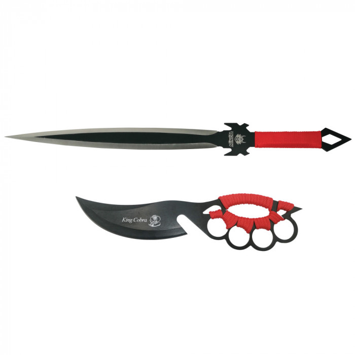 Set de vanatoare IdeallStore&reg;, Sabie Red Ronin si cutit King Cobra , otel inoxidabil, negru