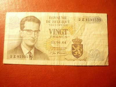 Bancnota Belgia 1964 Presedinte Baudouin 20 fr , cal. medie foto