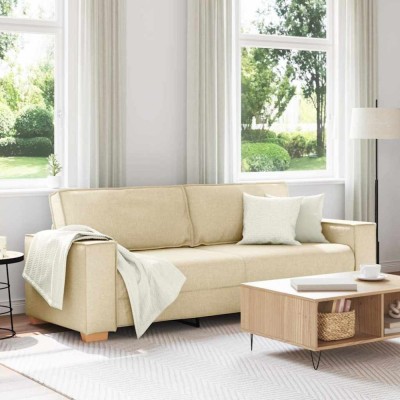 vidaXL Sofa cu 3 locuri cu pernă Crem 220 x 78 x 84 cm țesătură foto