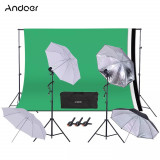 Kit pentru studio foto,lumini + 4 umbrele + suport fundal + 3 panze Andoer