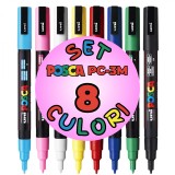 Set 8 Markere POSCA PC-3M , Varf Fin 0.9, 1.3 mm