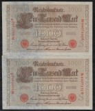 GERMANIA 2 X 1000 / 1.000 MARCI / MARK 1910 - Serii Consecutive [4] P - 44b ,Serie Rosie , Sufix A , 7 cifre Litera S , a UNC / UNC necirculate