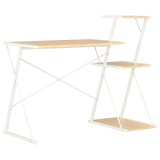 Birou cu raft Gossi, alb si stejar, 116x50x93 cm, PAL si otel, ideal lucru/studiu