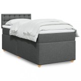 VidaXL Pat box spring cu saltea, gri &icirc;nchis, 100x200 cm, textil