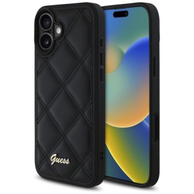 Husa pentru iPhone 16 Plus - Guess Quilted Metal Logo (GUHCP16MPSQSQSK) - Black foto