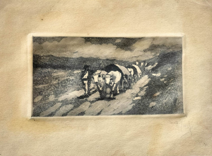 Iosif Rosenbluth (1894-1975)-Care cu boi, gravură semnată