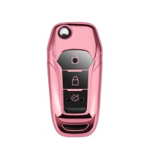 Husa Cheie Compatibila cu Auto FORD TPU+PC ROZ cu butoane Negre Cheie Briceag (Ford Ranger, Ford Puma)