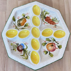 Platou pentru oua / compartimentat - decorativ - portelan Italia - 9 oua