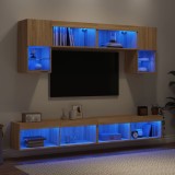 Cumpara ieftin Unități de perete TV cu LED-uri, 6 piese, stejar sonoma, lemn