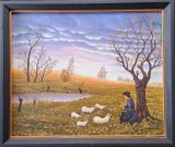 Der Hirte (Ciobănaşul), pictură naivă pe p&acirc;nză, Peisaje, Ulei, Altul